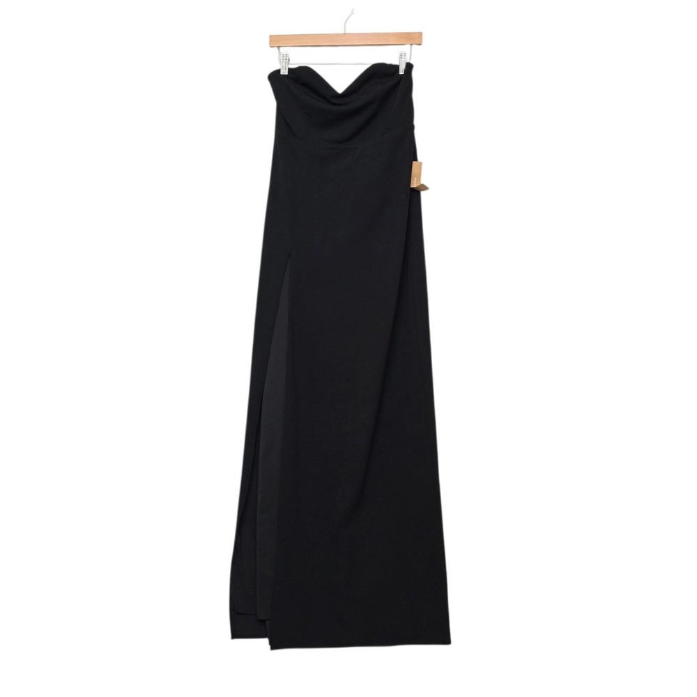 o.p.t Black Strapless Draped Maxi Dress Side Slit T22WDR12473N Size 6 NWT